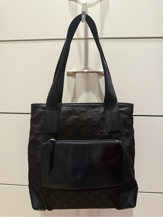 Gucci Handbags - Gucci Black Monogrammed Tote with Front Zip Pocket